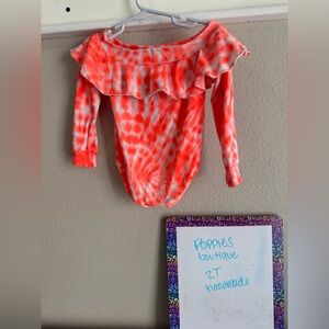Red and White Tie-Dye Ruffle Bodysuit